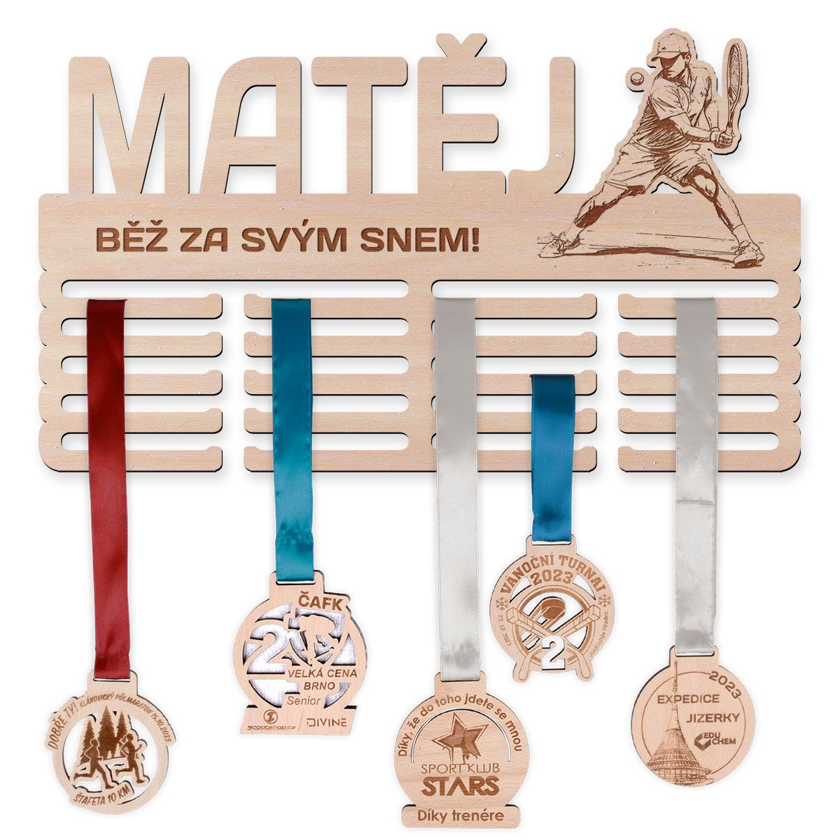 Matěj, který tenis má v krvi. - Tenis věšák s motivačním textem BĚŽ ZA SVÝM SNEM!